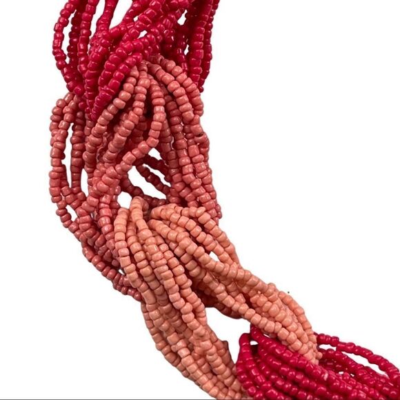 Multi Strand Intertwined Seed Bead Statement Necklace • Coral Tones • NWOT - Picture 4 of 4